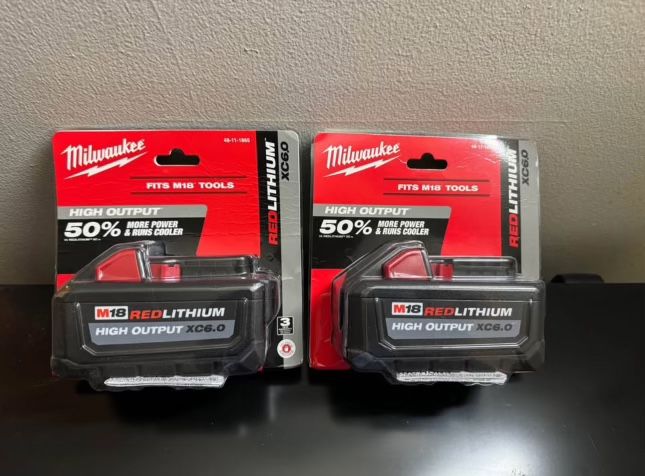 Two Milwaukee M18 Red Lithium 6 hour High Output $80 EACH XC6 Batteries