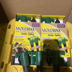 NEW 2 PACK BONIDE MOLEMAX MOLE & GOPHER BATTERY OP. REPELLER SONIC SPIKE