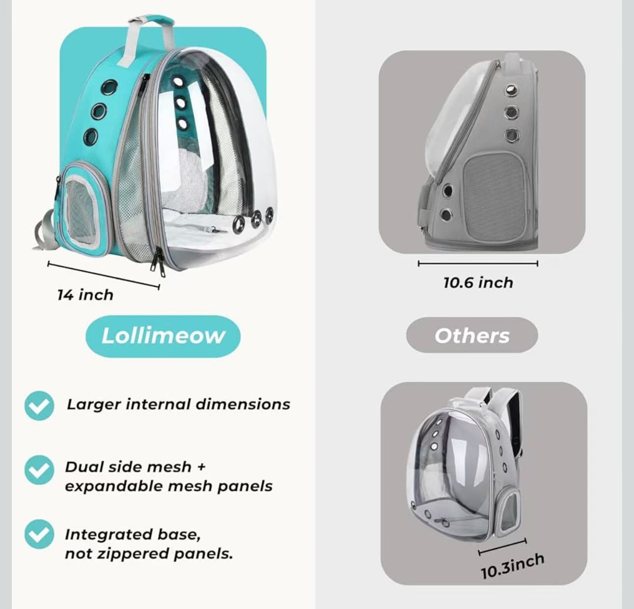 Pet Carrier Backpack, Bubble Backpack Carrier, Cats and Puppies,Airline-Approved, Designed for Travel, Hiking, Walking & Outdoor Use (Green-Front Expa