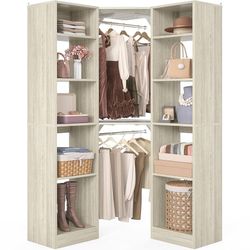 Corner Closet System with 12 Shelves, 39.2" Corner Closet Organizer System with 2 Hanging Rods, Versatile 6-Tier Walk-in Closets for Corner Space, Whi
