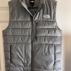 Gray North Face Puffer Vest Jacket