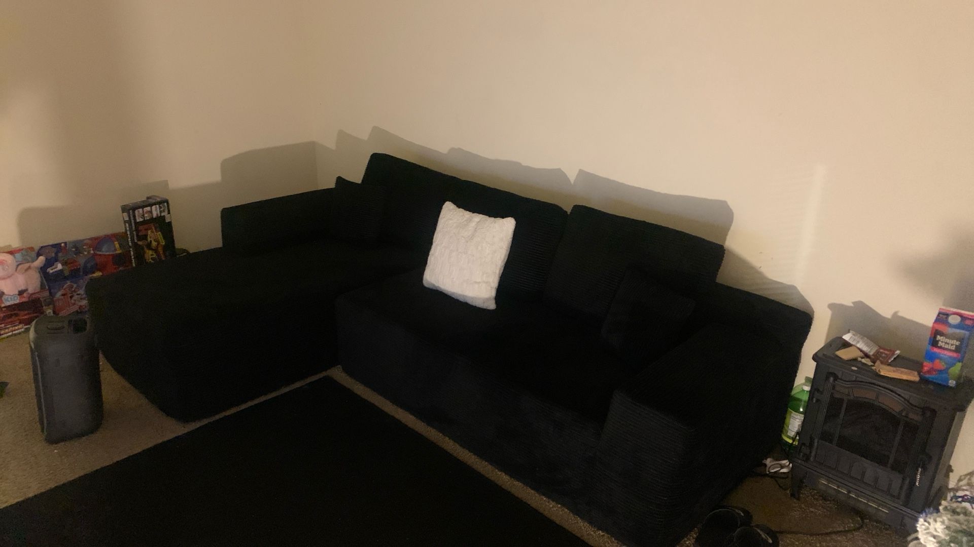 All black Sectional Couch With Pillows