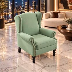 Mint Green Linen Wingback Accent Chair