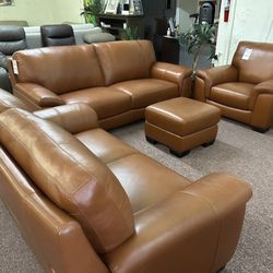 Furniture- Pure 100% Real Leather Sofa- Cobbie