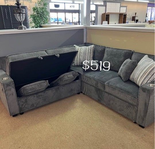 Dark Grey Sectional Sofa With Pull-out Bed & Storage Brand New