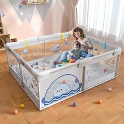 New In Box Baby Playpen, 71" x 59" Extra Large Playpen with Tear-Resistant Material, Anti-Slip Suckers and Storage Bag, Playpen for Babies and Toddler