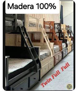Bunk Beds /  Literas Twin Full Full Madera 100% Pinewood