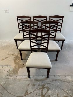 Set of 6 Wood Dining Chairs with Upholstered Seats