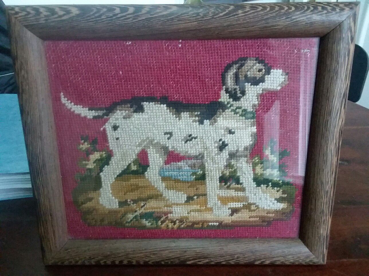 Vintage Embroidery Dog Picture Framed