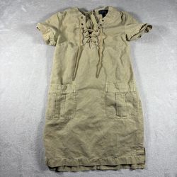 J. Crew Women’s 00 Khaki Tan Lace Up Shirt Dress Linen Blend short Sleeve #2450