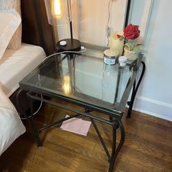 Glass And Wrought Iron End Table