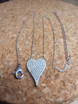 St.Silver 20"L Necklace W/Pave ♥ Pendant-5.22G
