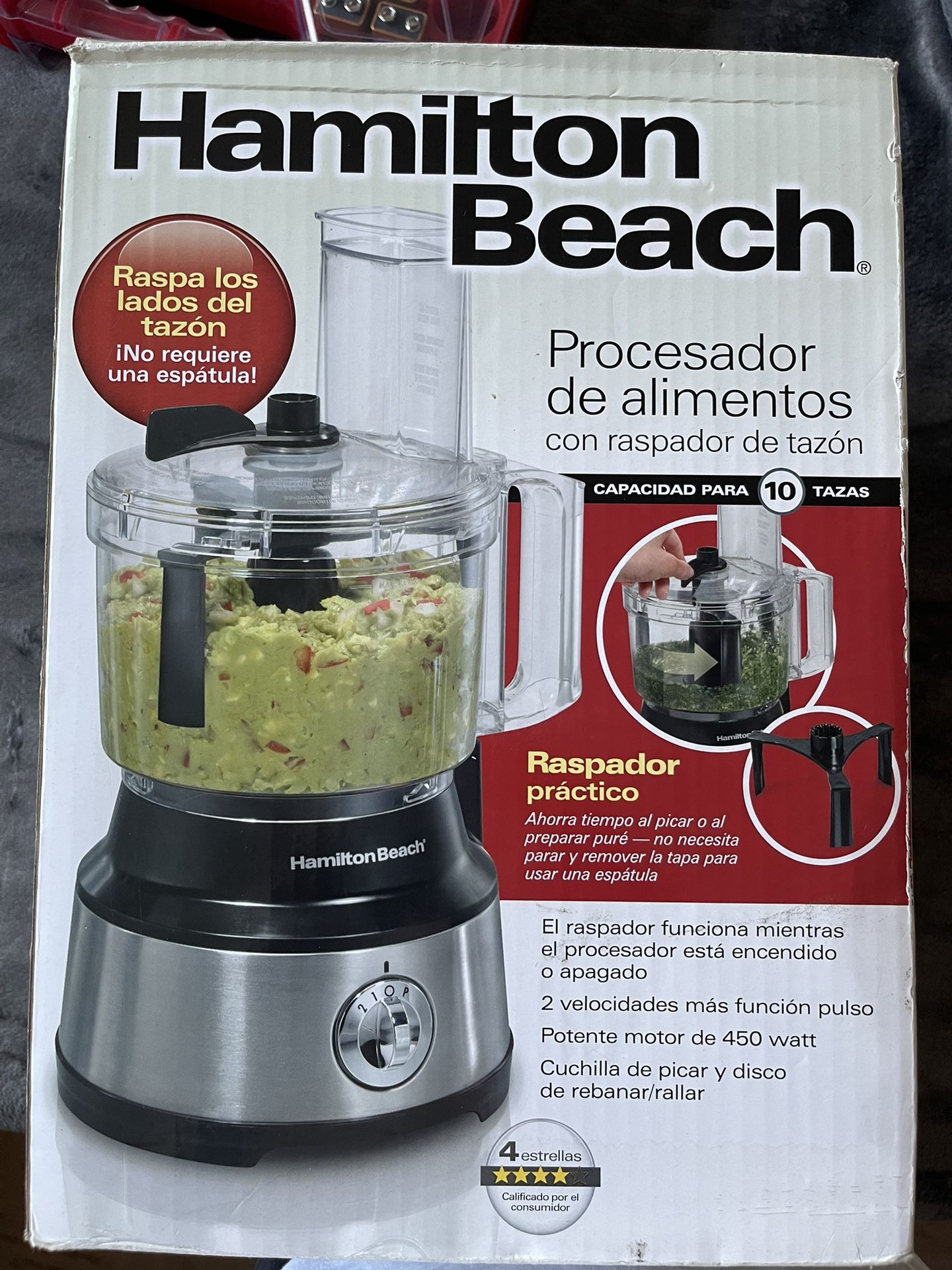 Hamilton Beach Food Processor & Vegetable Chopper for Slicing, Shredding, Mincing, and Puree, 10 Cups + Easy Clean Bowl Scraper, Black and Stainless S
