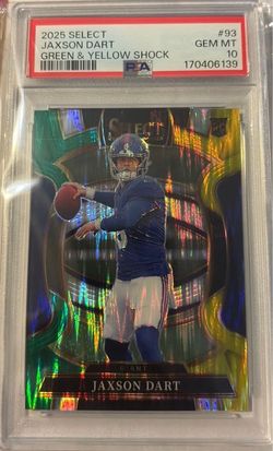 2025 Panini Select Jaxson Dart 93 Green & Yellow Shock PSA GEM MT 10