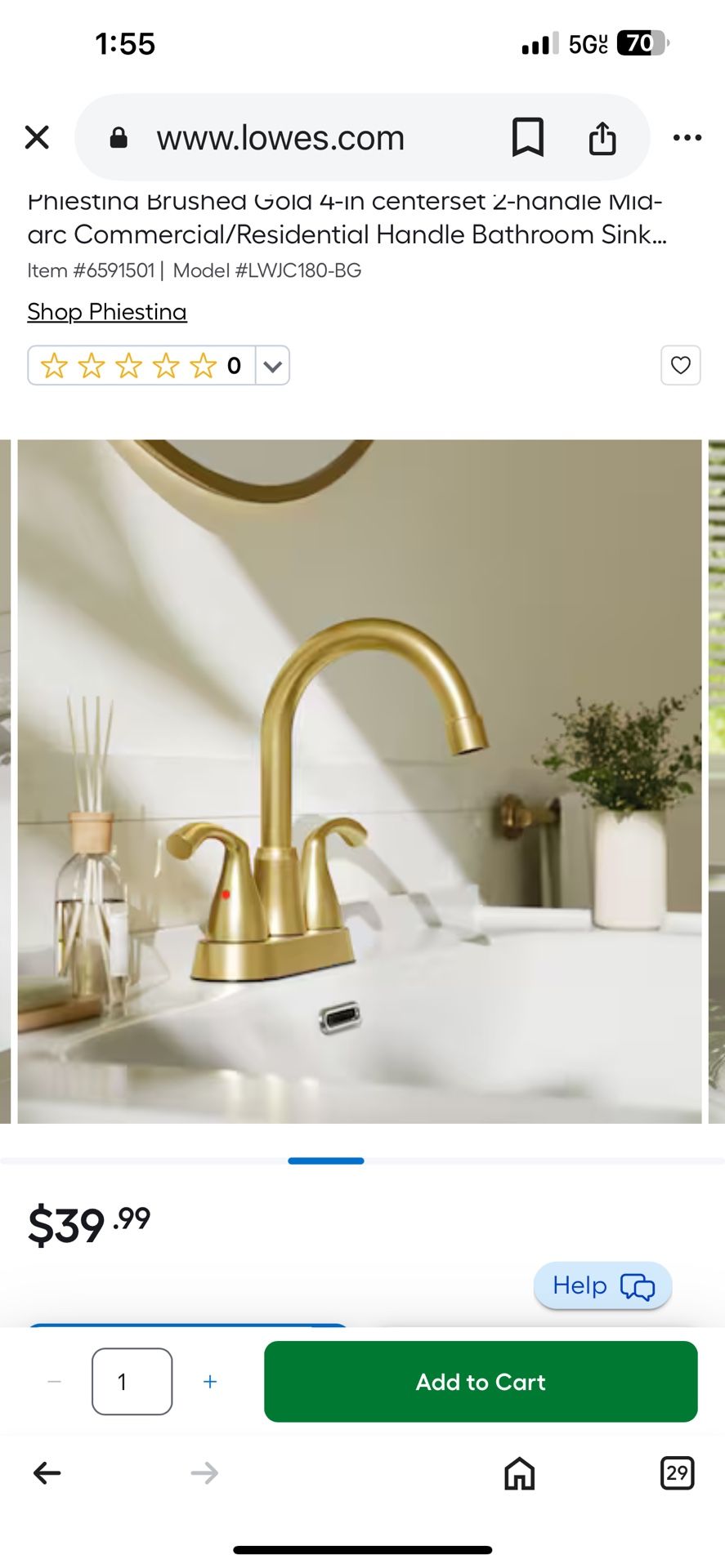 Phiestina Brushed Gold 4-in centerset 2-handle Mid-arc Commercial/Residential Handle Bathroom Sink Faucet with Drain with Deck Plate A 26G
