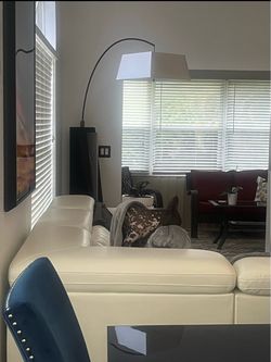 Modern Arc Floor Lamp – Black Base with Large White Shade