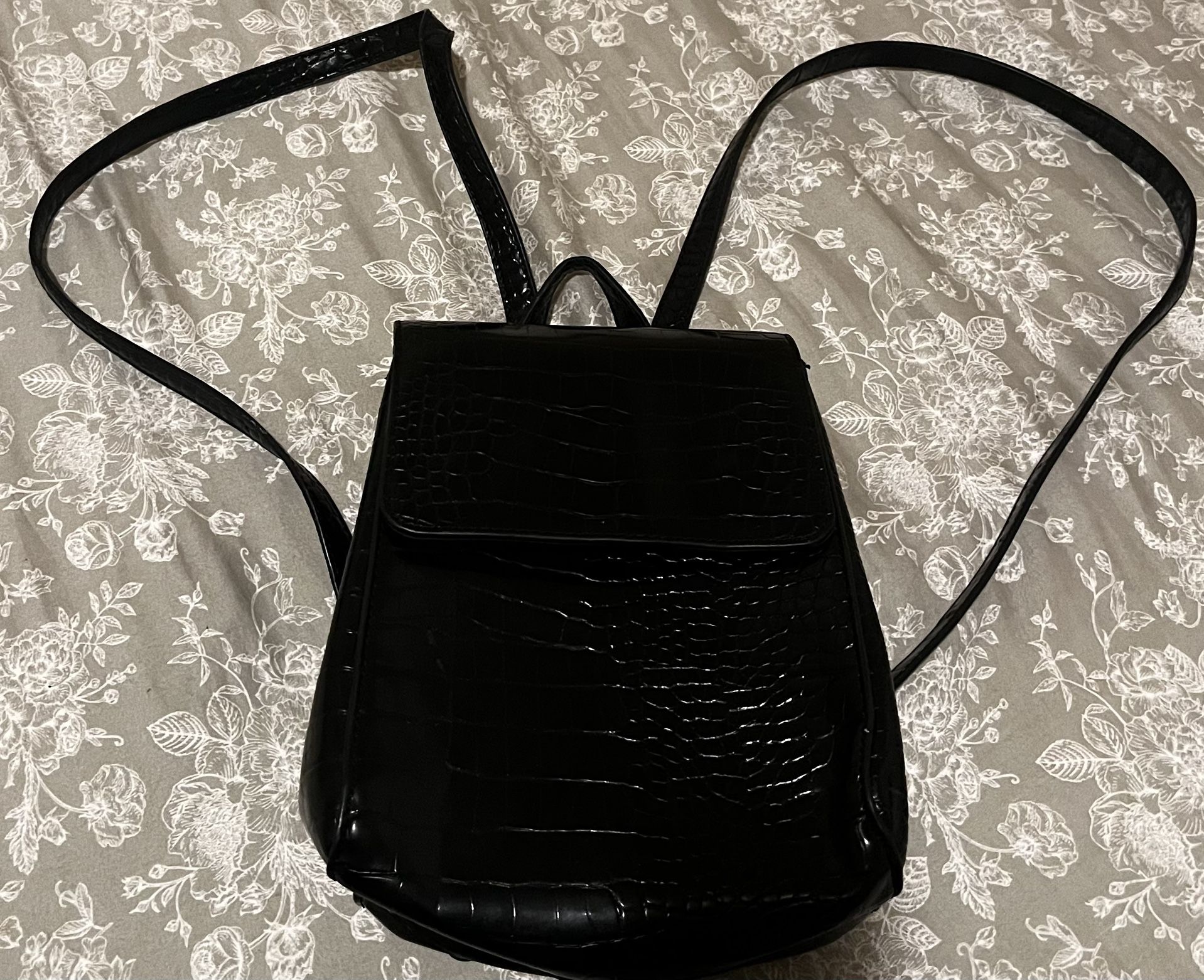 Black Crocodile Print Mini Backpack