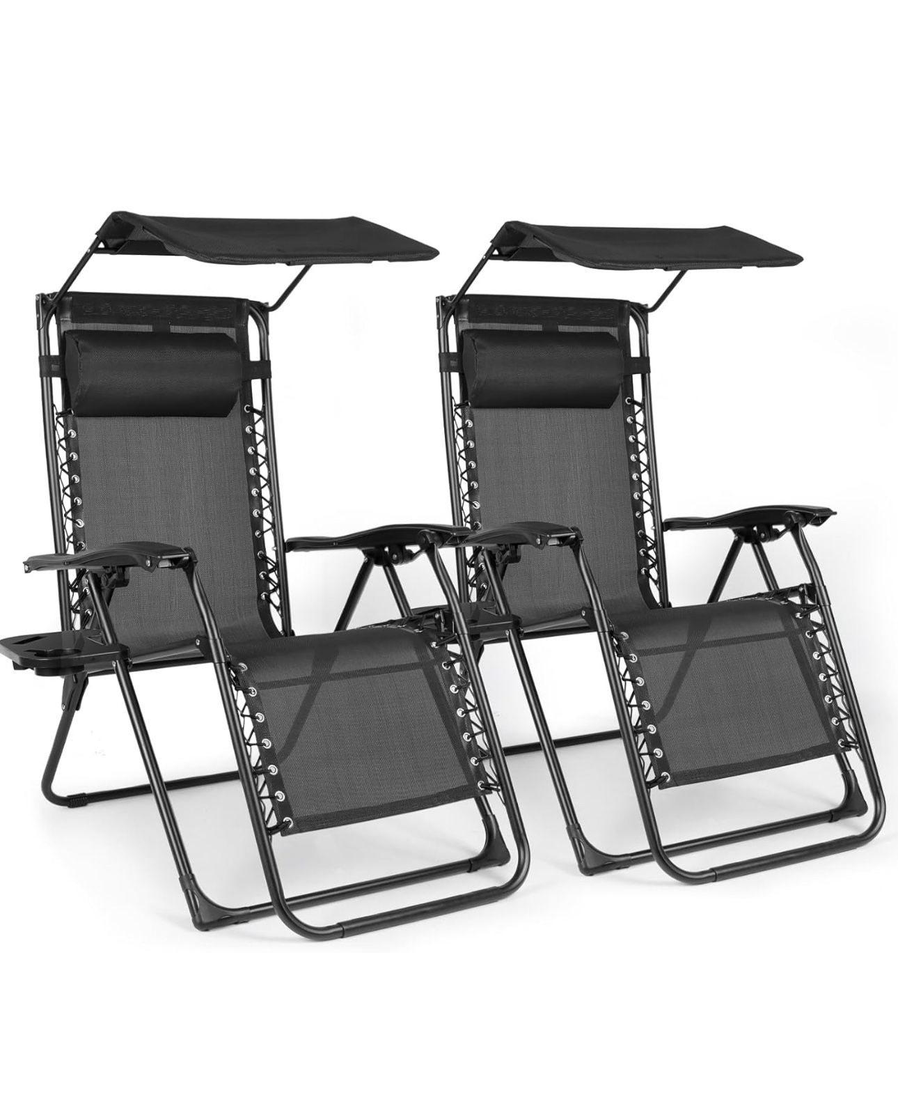 Zero Gravity Chairs Set of 2, Oversized Outdoor Recliner Patio Lounge Chair with Canopy Shade