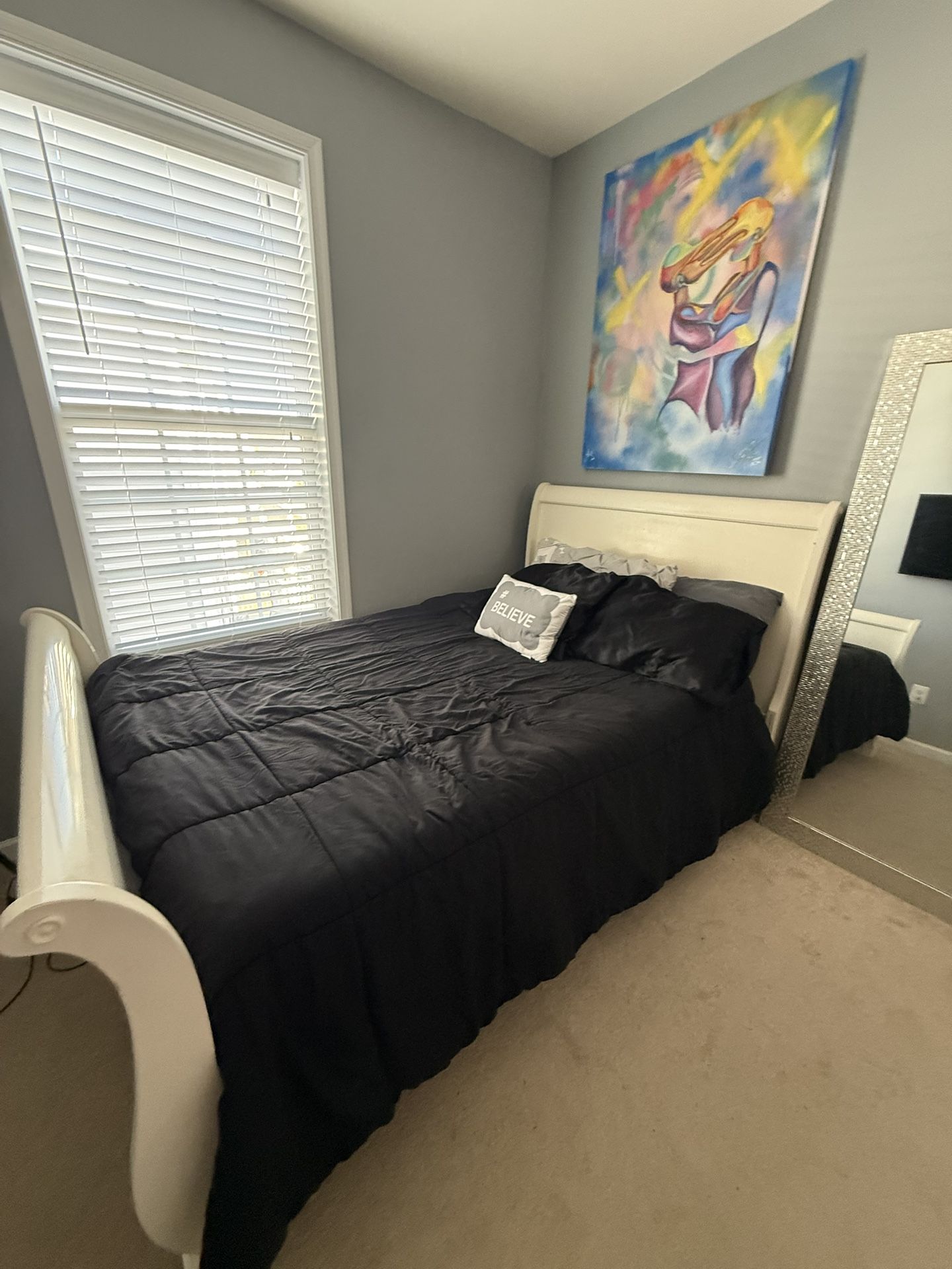 Sleigh Bed Frame – Elegant White Finish (Full Size)