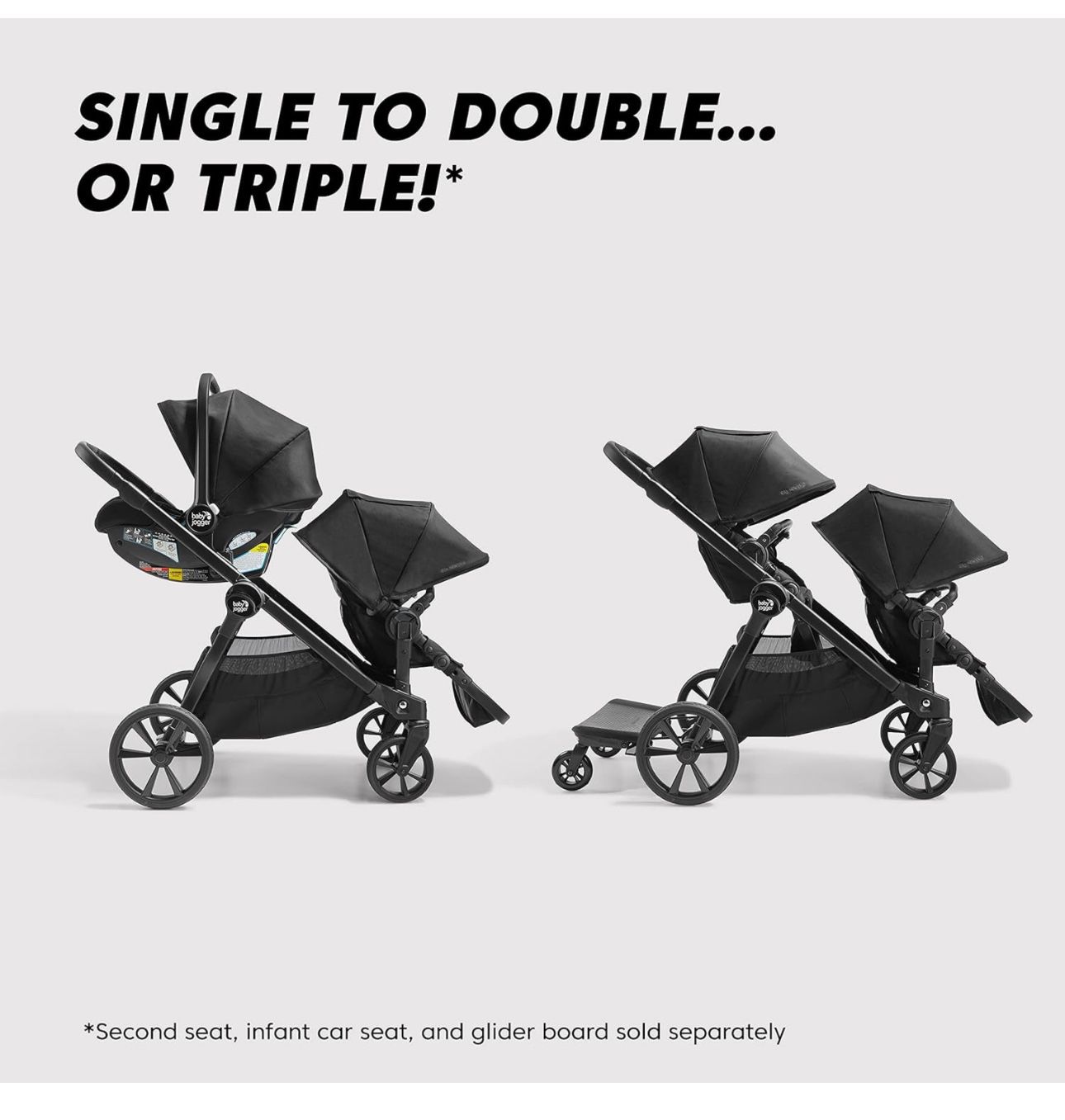 Baby Jogger® City Select® 2 Single-to-Double Modular Stroller, Eco Collection, Lunar Black