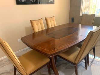 Dark Wood Table - 6 chairs