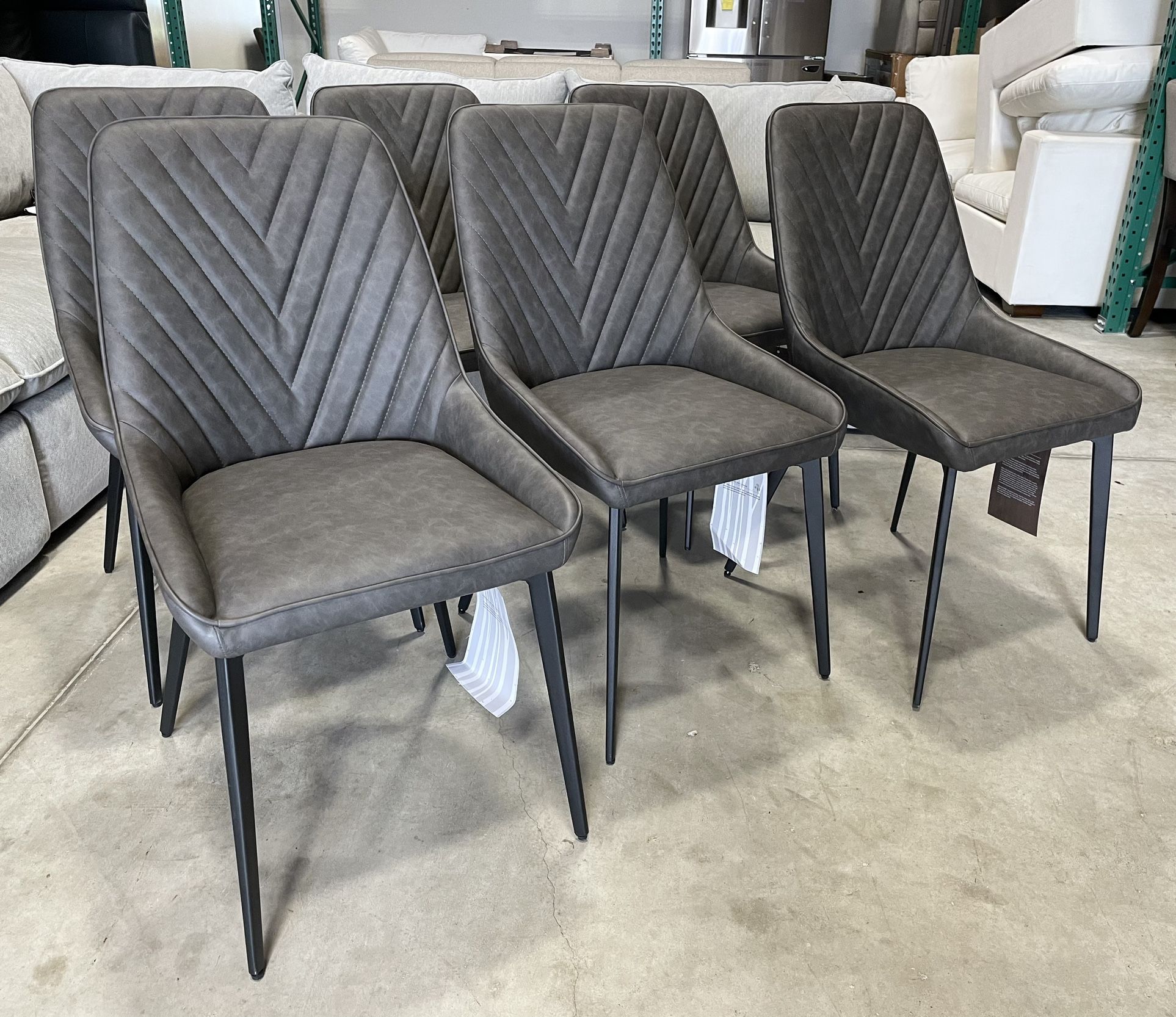 WAREHOUSE CLEARANCE | 6 piece Leyera Dining Faux Leather Chairs, Gray