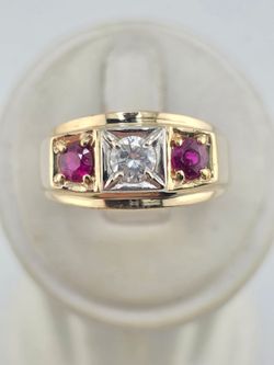14k gold men's 0.50ct diamond and ruby ring