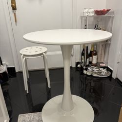 Small White Table 28” With Two IKEA Stools 