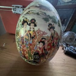 Vintage SATSUMA Porcelain Egg Made In China   Handpainted  Painted 8 ”