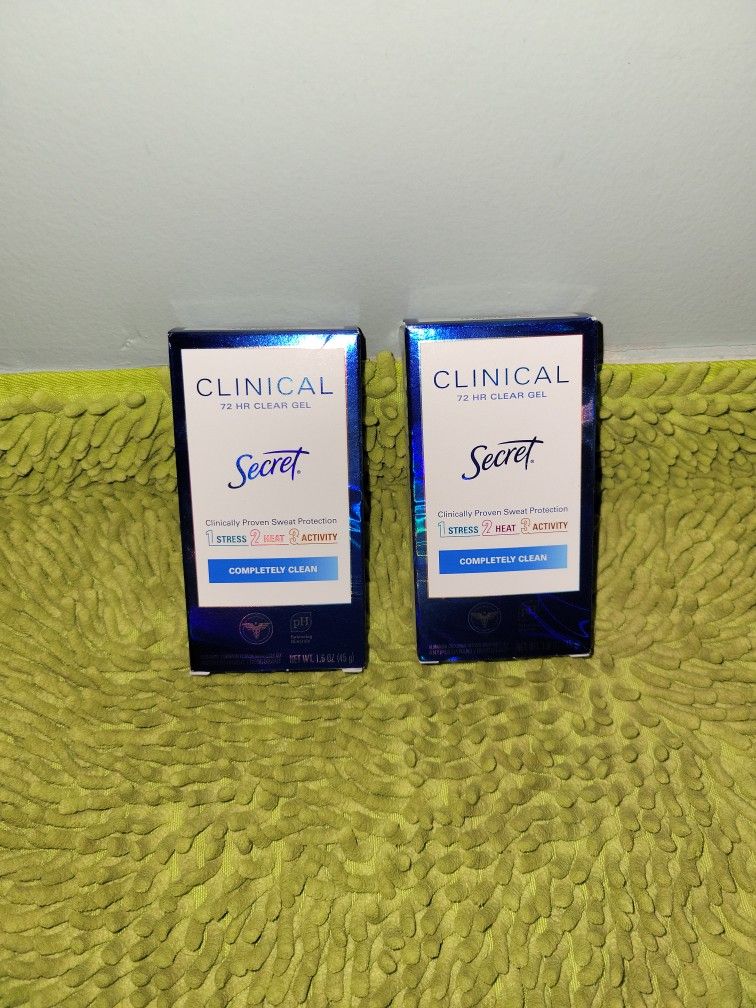 2 Deodorants Clinical Secret 72hr Clear Gel Completely Clean 1.6oz