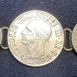 Vintage Italian 5 coin bracelet 1929 7.5” Italy antique collectible Coins