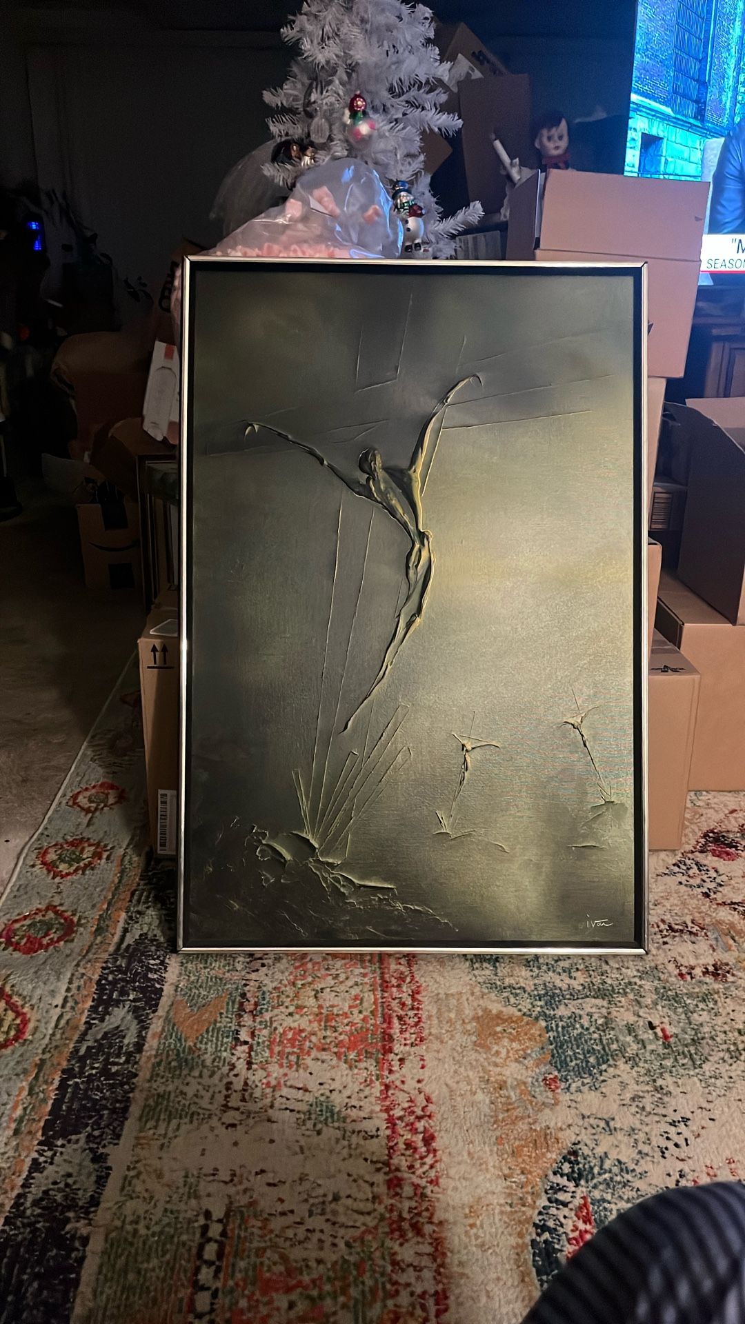 Norwegian Artist Ivar Braun “Calvary” Mid Century Modern Textured Painting Signed