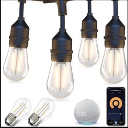 49Ft Smart Patio Lights LED String Lights, 15 Dimmable Edison Shatterproof Bulbs, WiFi Control, Work with Alexa, Waterproof String Lights for Outside
