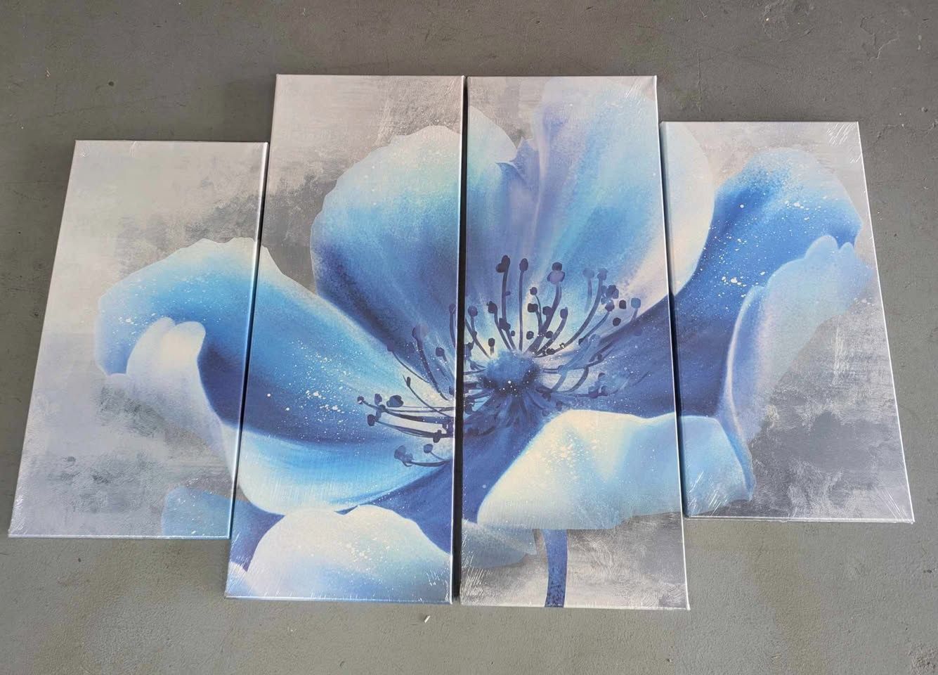 4pc Blue Floral Canvas Prints