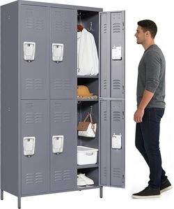 Upgraded 6-Door Lockers for Employees, Metal Storage Cabinet Heavy-duty steel, lockable, shelves & hooks, ventilated, card slot included, fits home/of