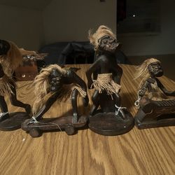 Hand Carved Wooden Hawaiian Tiki Men Lot Of 4