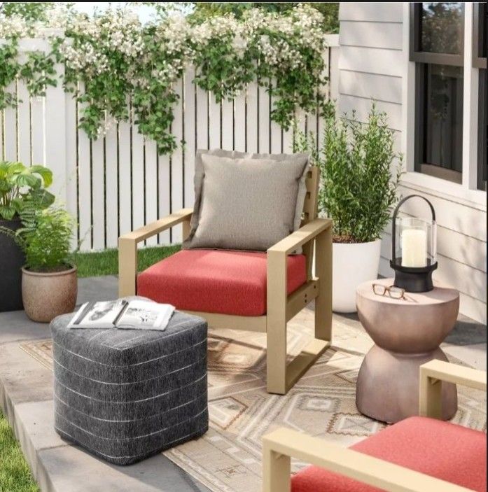 18"x18" Outdoor Patio Pouf Charcoal Dash - Threshold