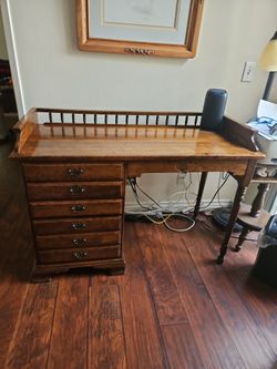 Antique Wood Captains Writing Desk with Drawers
