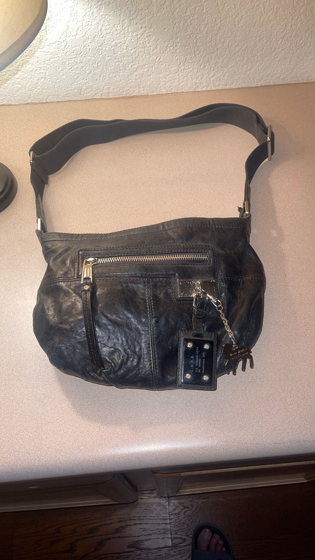 Rare L.A.M.B. Gwen Stefani Black Leather Hobo Handbag Purse
