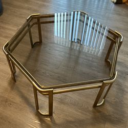 Mid Century Brass-Plated Hexagonal Coffee Table 