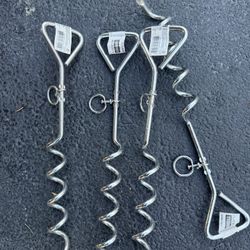 17in Chrome Tie Out Stakes . Great For Dogs Or Camping 