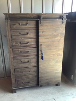 Rustic wood dresser w/ barn door
