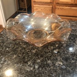 Vintage Depression Glass Light Marigold Iridescent Carnival Glass Bowl / Dish.  With a floral design, pattern scalloped /  Ruffle top around the edges