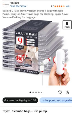 NEW travel vacuum bags with pump