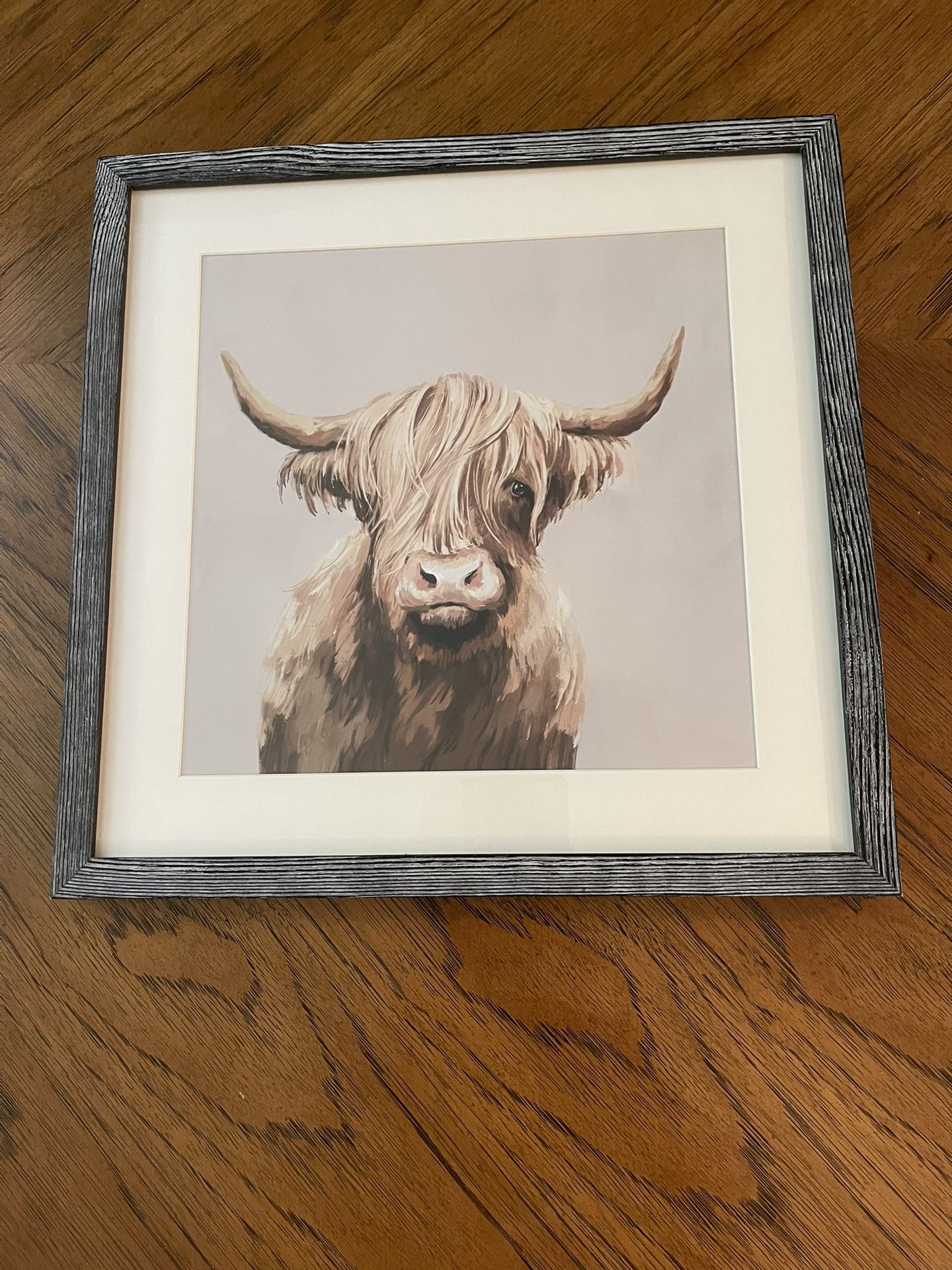 Like New Cute Highland Cow Wall Art Piece - Matted - in Wood Frame - Approximately 15.75” x 15.75”