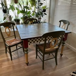Mackenzie Childs Style Dining Table & Chairs Set