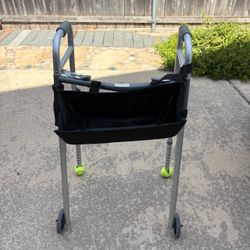 folding 2-wheel standard walker made of lightweight aluminum with bag storage