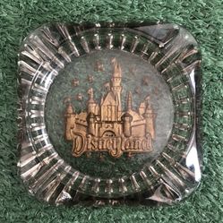 Vintage Disneyland Glass Ashtray Gold Castle 4”x4” RARE