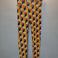 Lularoe Leggings TC Orange Gold Navy Blue Cream Geometric Triangles VINTAGE