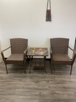 3-Piece Wicker Patio Set – 2 Chairs + Table (Outdoor Bistro Set)